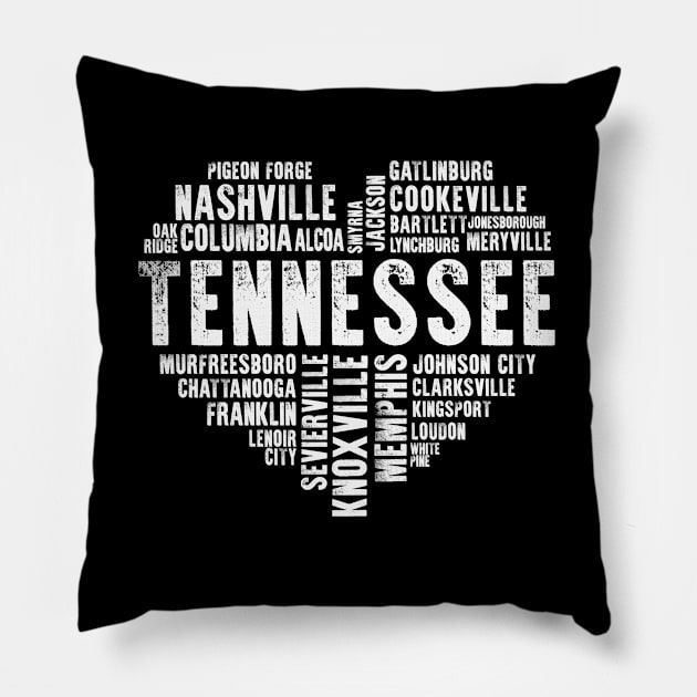 Tennessee Heart Love Knoxville Nashville Memphis Cookeville Gatlinburg Loudon Chattanooga Kingsport Johnson City Pillow by BoogieCreates