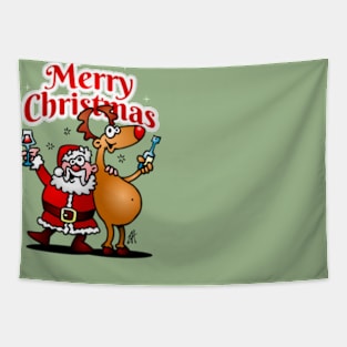 Merry Christmas - Santa Claus and his reindeer Tapestry