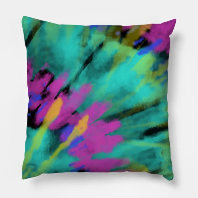 Tie Dye Sunburst Disco Pink Green Blue Pillow by Live Together