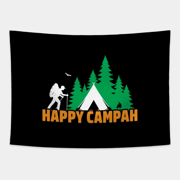 Retro Vintage Happy Campah, Camping Gift, New England Tapestry by Wicked Zebra