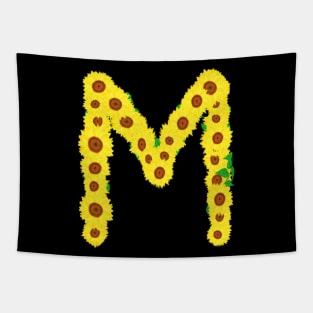 Sunflowers Initial Letter M (Black Background) Tapestry