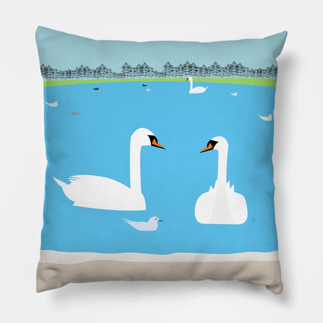 Round Pond Swans, Kensington Gardens, London, England Pillow by lymancreativeco