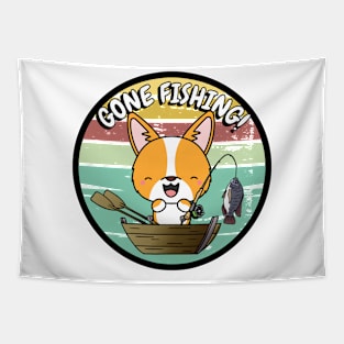 Cute corgi dog has gone fishing Tapestry