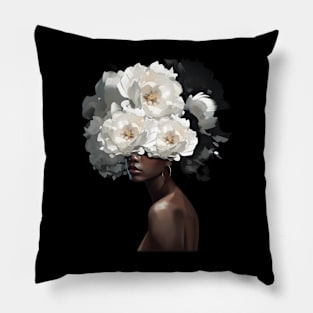 White Flower On Black Women African American Women Pillow