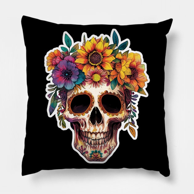 Flower Skull Pillow by JunkyDotCom