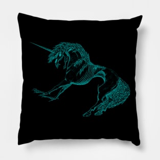 Nightmare Unicorn, Teal Outline Pillow