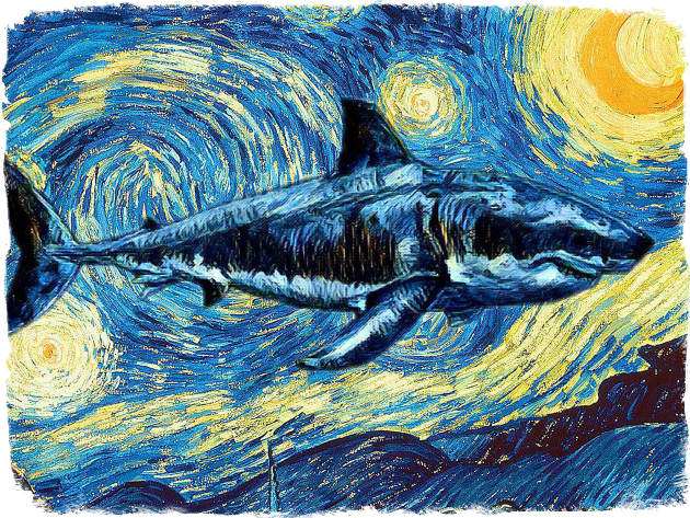 The Shark Van Gogh Style Kids T-Shirt by todos