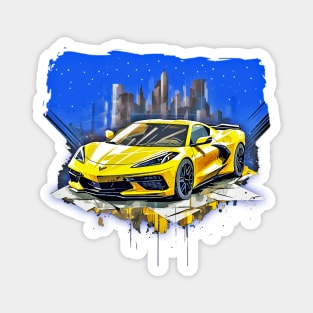 C8 Corvette Sports car supercar race car yellow for boys for men Magnet