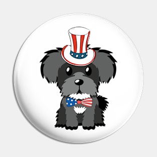 Funny schnauzer dog is wearing uncle sam hat Pin