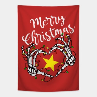 Merry Christmas Heart Love Skeleton Hands Lights Winter Holiday Seasonal Tapestry