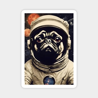 Cute Astronaut Pug in Space Vintage Surreal Collage Art Magnet