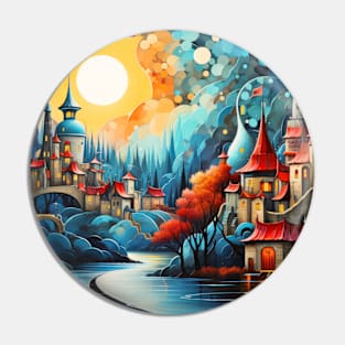 Castle Landscape Concept Abstract Colorful Scenery Painting Pin