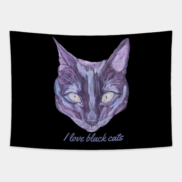 I Love Black Cats Cat Face Tapestry by candimoonart