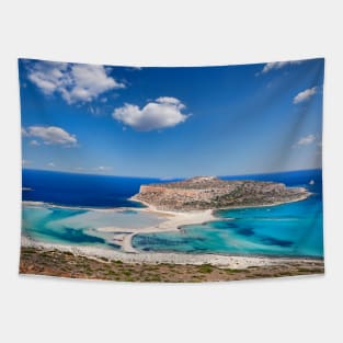 The unbelievable beauty of Balos Lagoon with Cap Tigani in Crete, Greece Tapestry