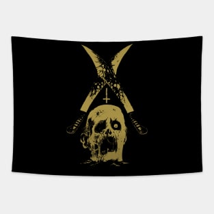 Severed head and two machetes (gold version) Tapestry