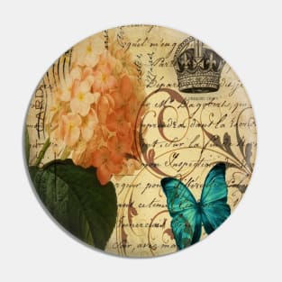 vintage french butterfly hydrangea floral botanical art Pin