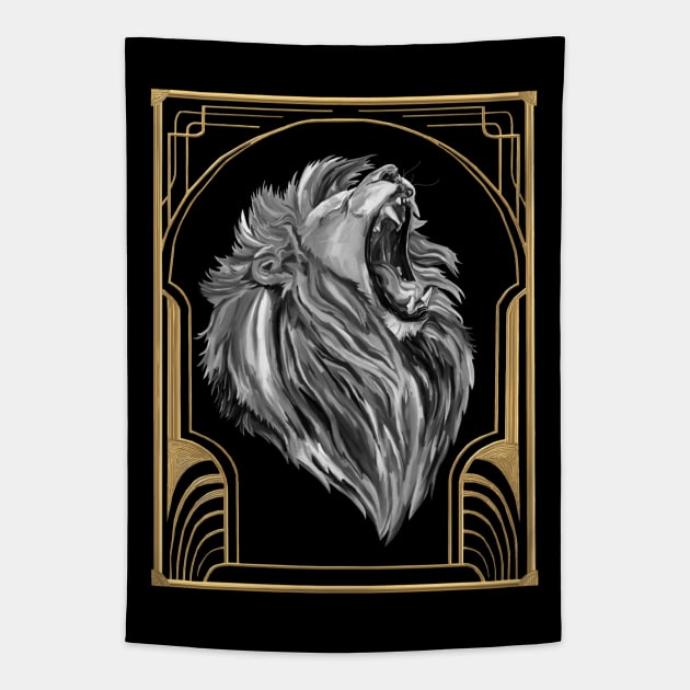 Deco Art 20's Roaring Lion Tapestry by Art by Deborah Camp