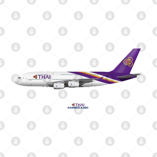 Illustration of Thai Airways Airbus A380 by SteveHClark