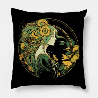 Cottagecore Aesthetic Sunflower Girl Pillow
