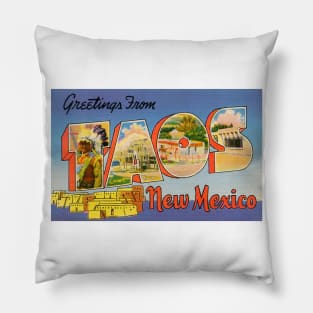 Greetings from Taos, New Mexico - Vintage Large Letter Postcard Pillow