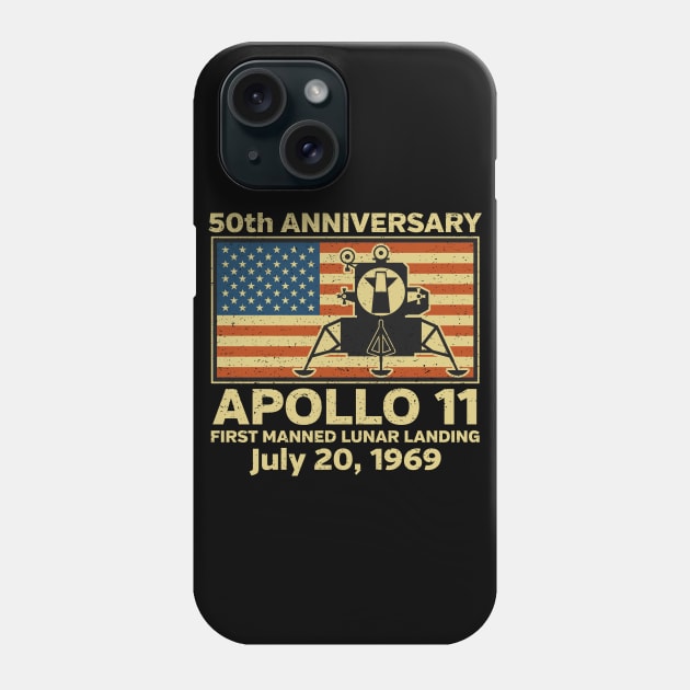 Apollo 11 American Flag 50th Anniversary Moon Landing Phone Case by RadStar