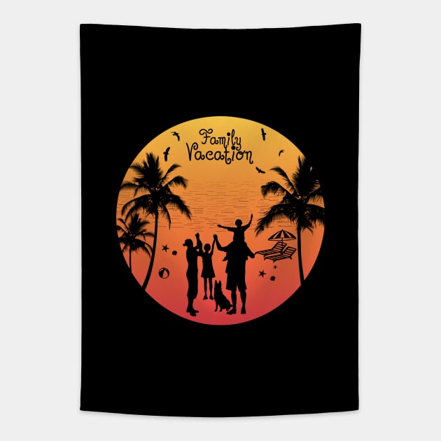 Summer Family Vacation Sunset Beach Tapestry by AZ_DESIGN