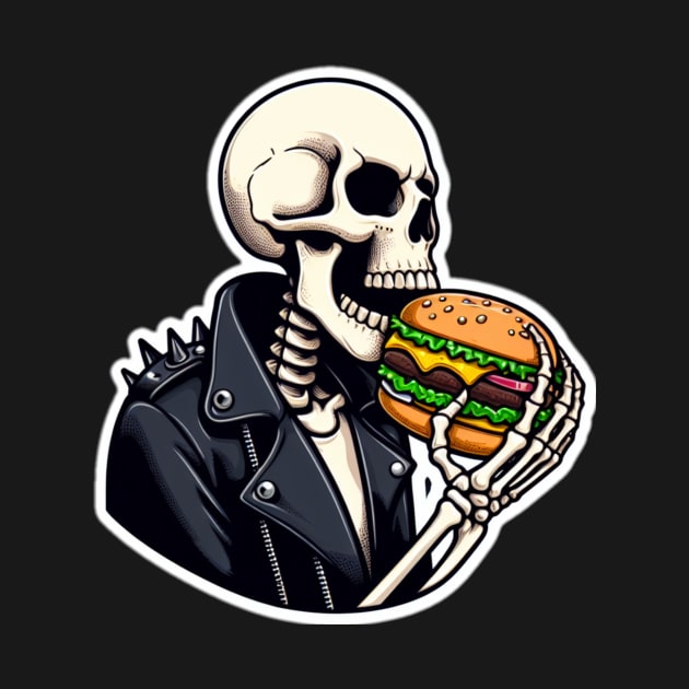 punk skeleton eat burger by art poo