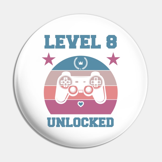 Level 8 Unlocked 8th Birthday Gift for Video Gamers Classic Pin by podesigns