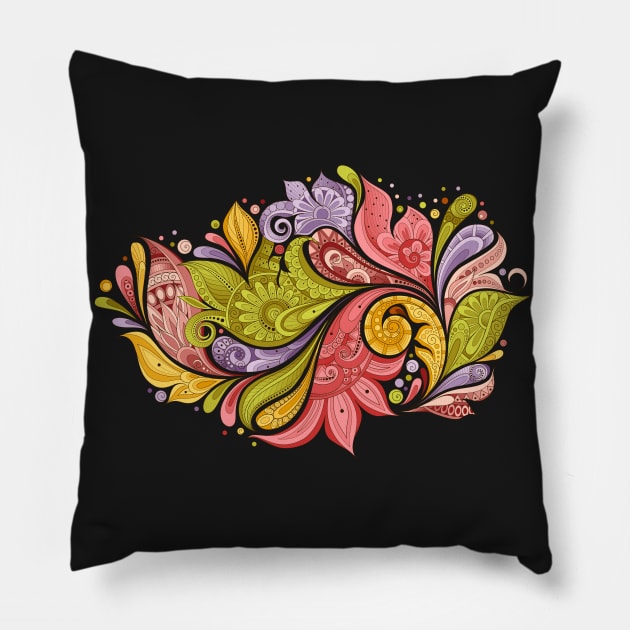 Paisley Garden Indian Style Print on Black Pillow by lissantee