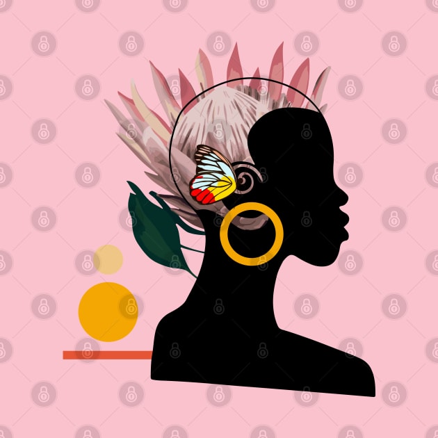 Abstract Black Woman with Protea , Butterfly by Cool Abstract Design