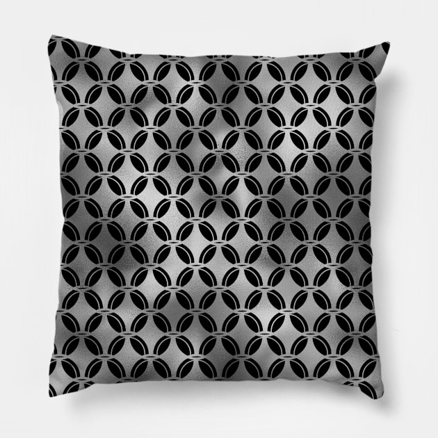 4 Leaf Quatrefoils in Black and Silver Vintage Faux Foil Art Deco Vintage Foil Pattern Pillow by podartist