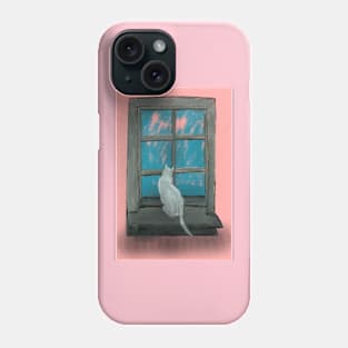 White Cat Waiting for His Family to Come Home Phone Case