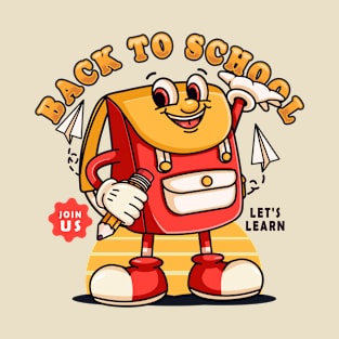 Back to School, retro schoolbag mascot character invites back to school T-Shirt