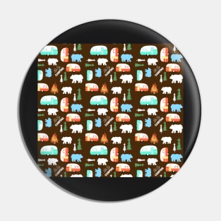 Camper Let's Go Camping Retro RV Life Pattern / Mocha Brown Pin