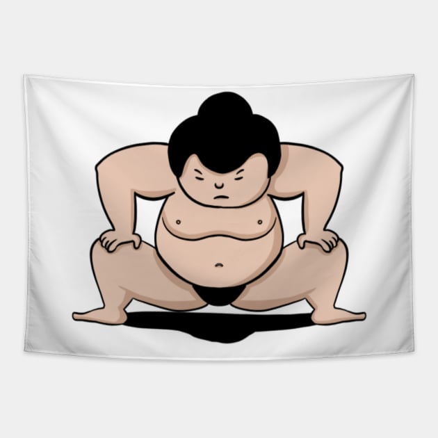 Mighty Showdown: Cartoon Sumo Wrestler Tapestry by Pieartscreation