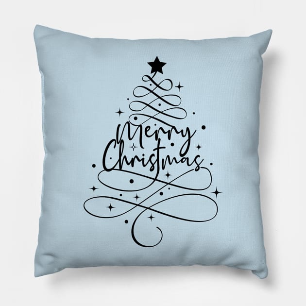 Merry Christmas Tree- Black Pillow by Young Designz