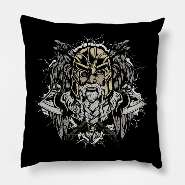 Odin Shirt, Huginn and Muninn Viking Odin T-shirt Design Pillow by Beloria_Tees