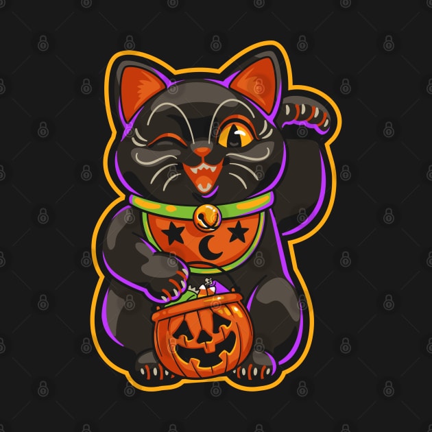 Halloween Lucky Black Cat Maneki Neko by CTKR Studio