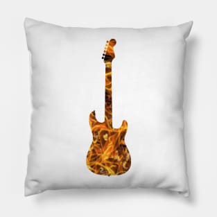 Yellow Flame Guitar Silhouette on Black Pillow