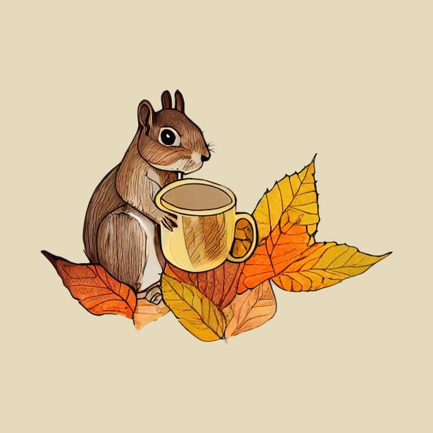 Squirrel drinking coffee, autumn scene by fistikci