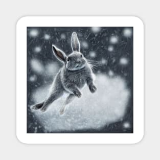 Rabbit Jumping in Snow Magnet