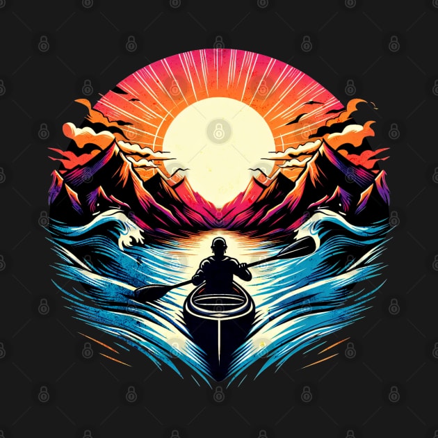 Retro Sunset Kayaking Design by Miami Neon Designs