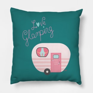 Vintage Pink Trailer Camper Glamping Pillow