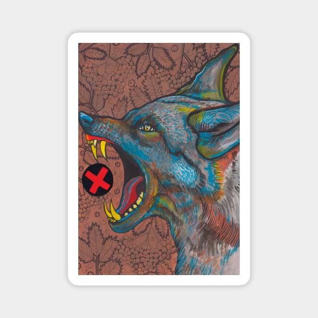 Angry blue wolf and flower doodling Magnet by deadblackpony