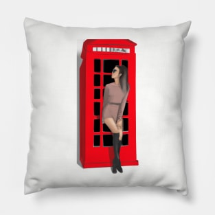 Girl in an English phone booth Pillow