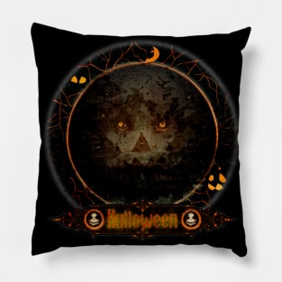 Happy Halloween Pumpkin Skull Badge Pillow