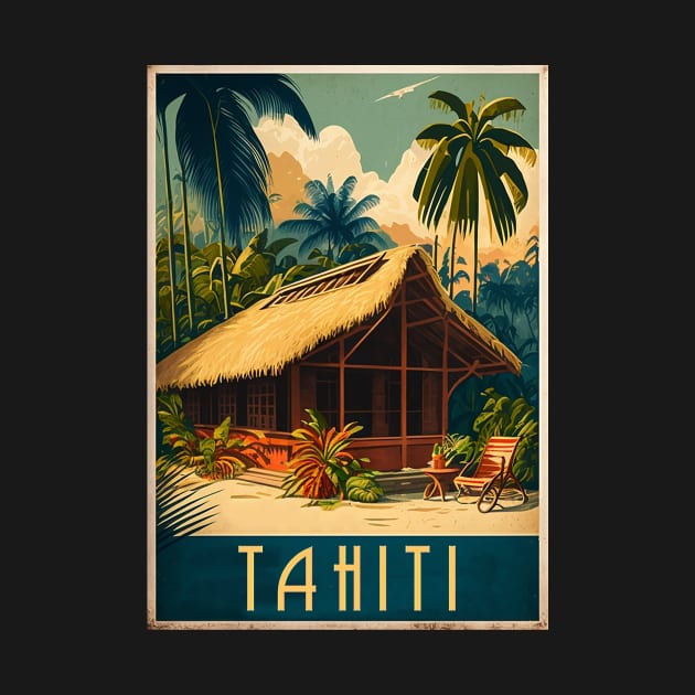 Tahiti French Polynesia Vintage Travel Art Poster by OldTravelArt