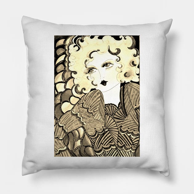 BLONDE DOLLY FLAPPER ,,,House of Harlequin Pillow by jacquline8689