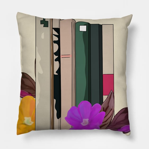 Books with flowers Pillow by Antiope