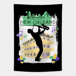 Green New Orleans Louisiana Mardi Gras City Skyline Music Jazz Travel holidays Tapestry